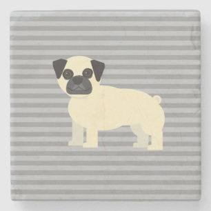 Pug Gray Lined Stone Coaster