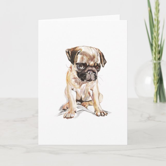 Pug Greeting Card – Hand Drawn Dog Card (Front)