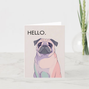 Pug Greeting Card – Retro Dog Art – Blank – 4 X 6