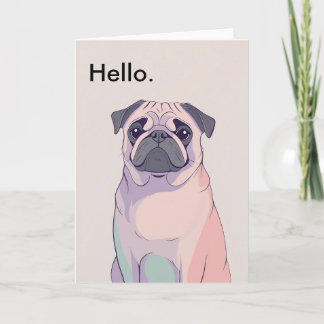 Pug Greeting Card – Retro Dog Art – Blank – 5 x 7