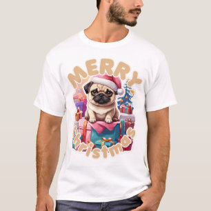 Pug Greeting Merry Christmas for Him T-Shirt