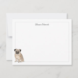 Pug Grey Border Personalised Stationery Card