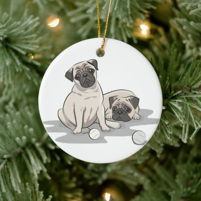 Pug Group Cartoon Ceramic Tree Decoration (Tree)