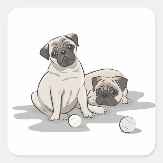 Pug Group Cartoon Square Sticker (Front)