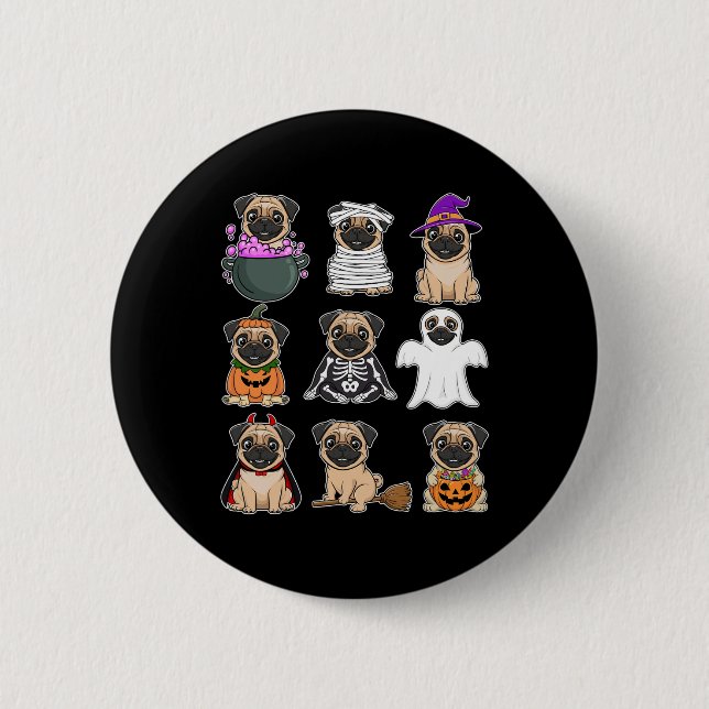 Pug Halloween Costume Spooky Ghost Pumpkin Pug Hal 6 Cm Round Badge (Front)