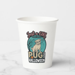 Pug Halloween Girl Vintage Vector Design_1 Paper Cups