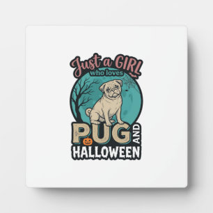 Pug Halloween Girl Vintage Vector Design_1 Plaque