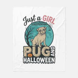 Pug Halloween Girl Vintage Vector Design (2)_1 Fleece Blanket