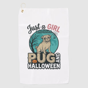 Pug Halloween Girl Vintage Vector Design (2)_1 Golf Towel