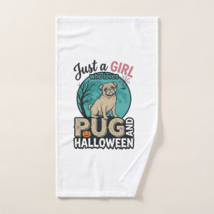Pug Halloween Girl Vintage Vector Design (2)_1 Hand Towel