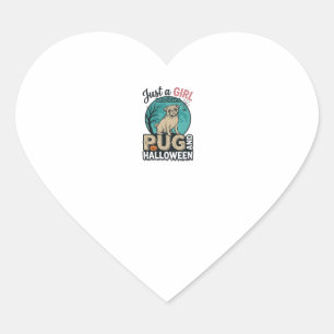 Pug Halloween Girl Vintage Vector Design (2)_1 Heart Sticker