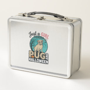 Pug Halloween Girl Vintage Vector Design (2)_1 Metal Lunch Box