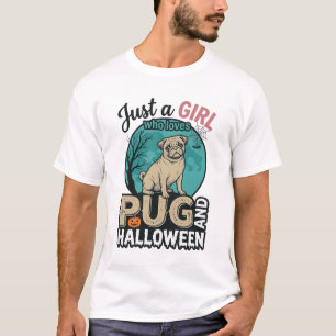 Pug Halloween Girl Vintage Vector Design (2)_1 T-Shirt