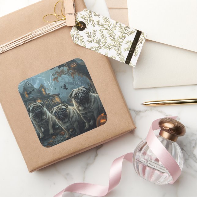 Pug Halloween Night Doggy Delight Square Sticker (Gifting)