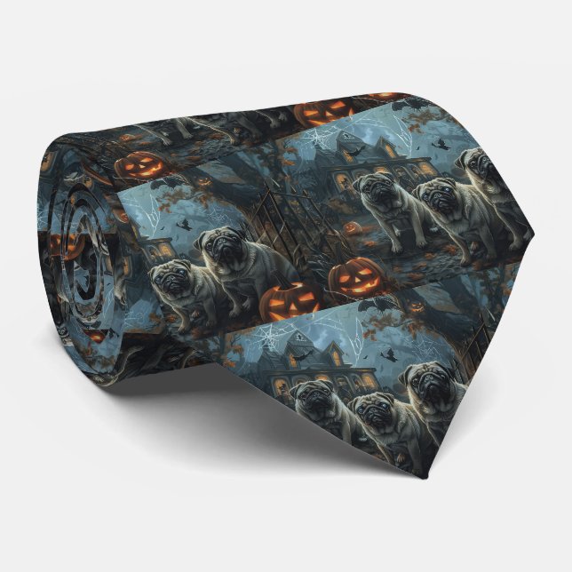 Pug Halloween Night Doggy Delight Tie (Rolled)