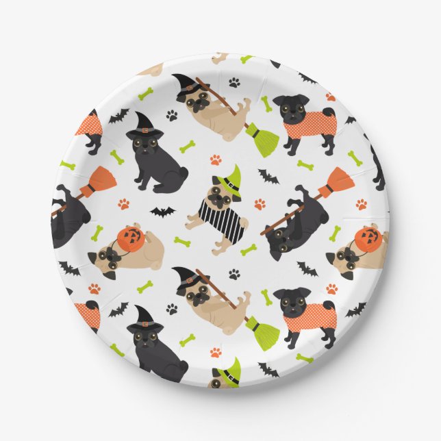 Pug Halloween Party Paper Plate (Front)