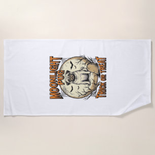 Pug Halloween Shirt with Vintage Engraving Moon_1 Beach Towel