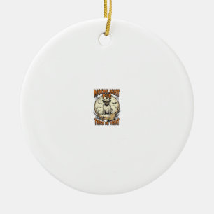 Pug Halloween Shirt with Vintage Engraving Moon_1 Ceramic Tree Decoration