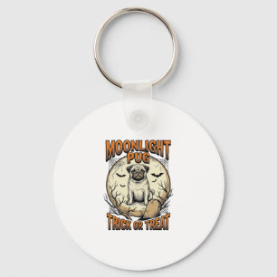 Pug Halloween Shirt with Vintage Engraving Moon_1 Key Ring