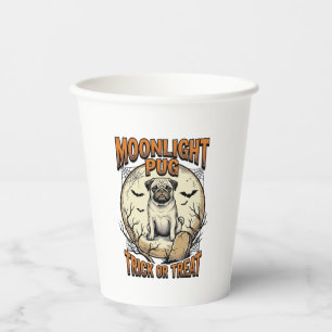 Pug Halloween Shirt with Vintage Engraving Moon_1 Paper Cups