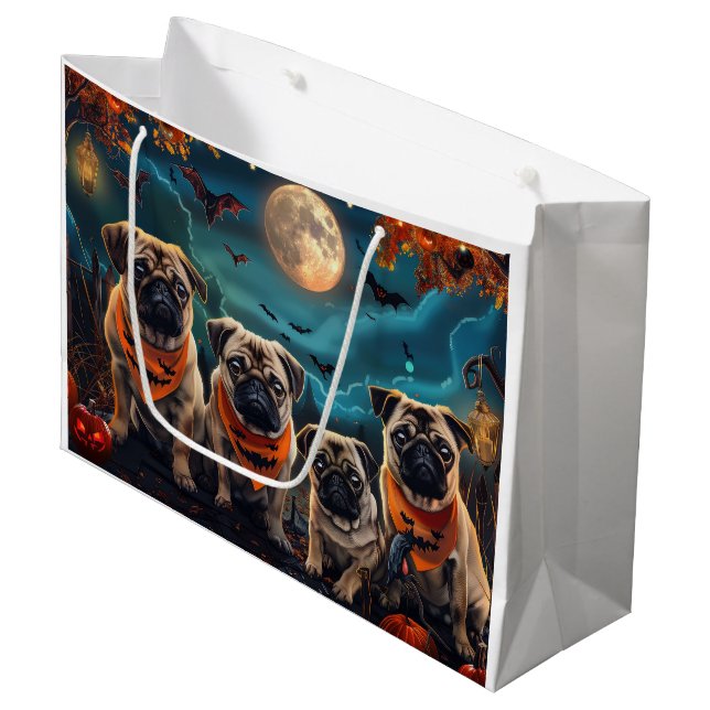 Pug Halloween Spooky  Large Gift Bag (Front Angled)