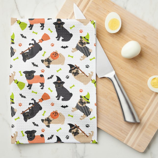 Pug Halloween Tea Towel (Quarter Fold)