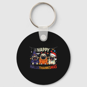 Pug Halloween Thanksgiving Christmas Happy Halloth Key Ring