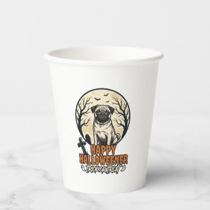 Pug Halloween Trick or Treat Vintage Engraving Des Paper Cups