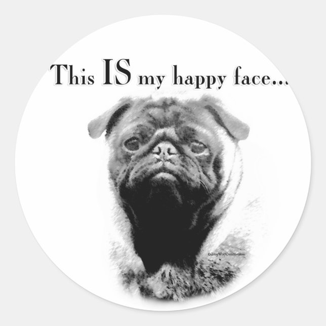 Pug Happy Face Classic Round Sticker (Front)