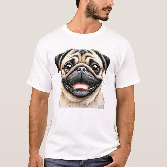 Pug Happy Face Dog T-Shirt (Front)