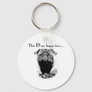 Pug Happy Face Key Ring