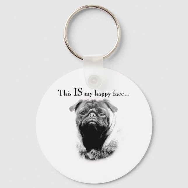 Pug Happy Face Key Ring (Front)