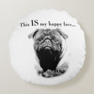 Pug Happy Face Round Cushion