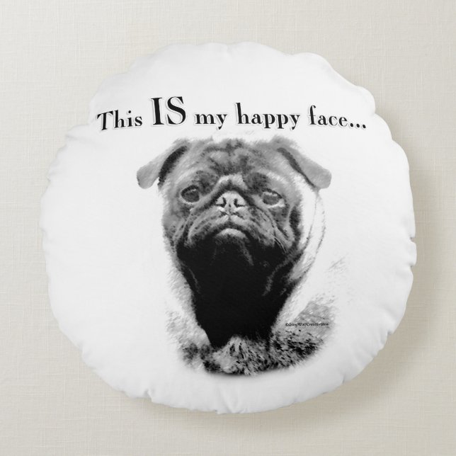Pug Happy Face Round Cushion (Front)