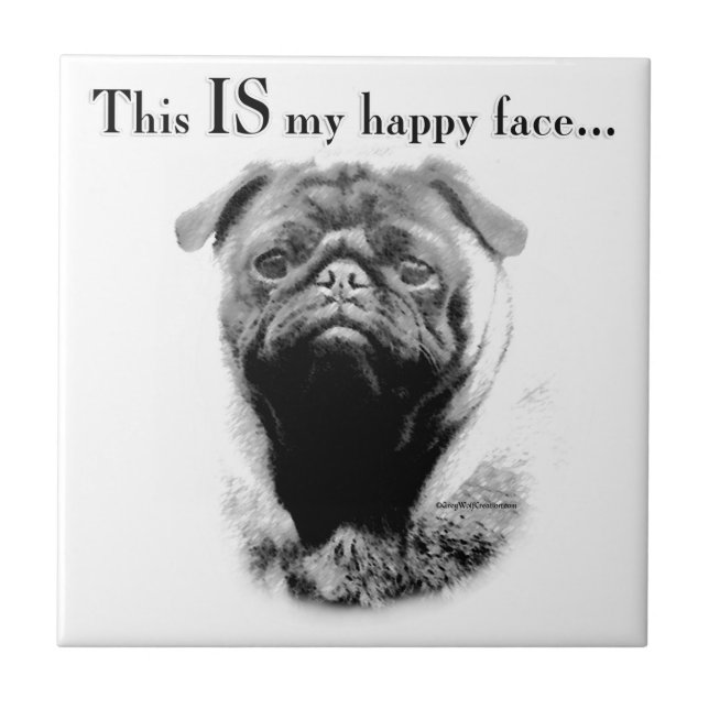 Pug Happy Face Tile (Front)