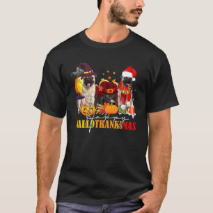 Pug Happy Hallothanksmas Halloween Thanksgiving Ch T-Shirt
