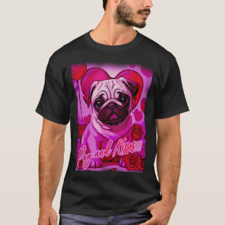 Pug HAPPY HOLIDAYS 169 Valentines Day PUG and KISS T-Shirt