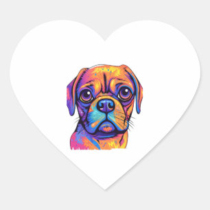 Pug Head Face Pug Owner Pug Lover Pop Art Heart Sticker