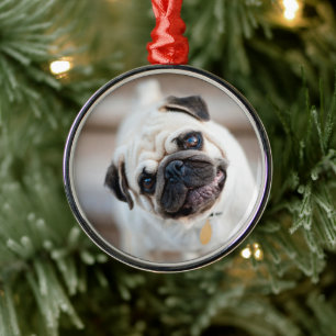 Pug Head Tilt Metal Tree Decoration