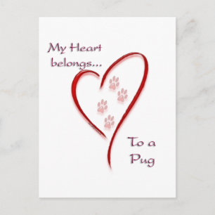 Pug Heart Belongs Postcard