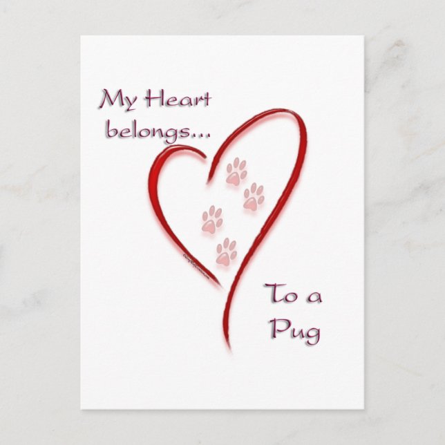 Pug Heart Belongs Postcard (Front)