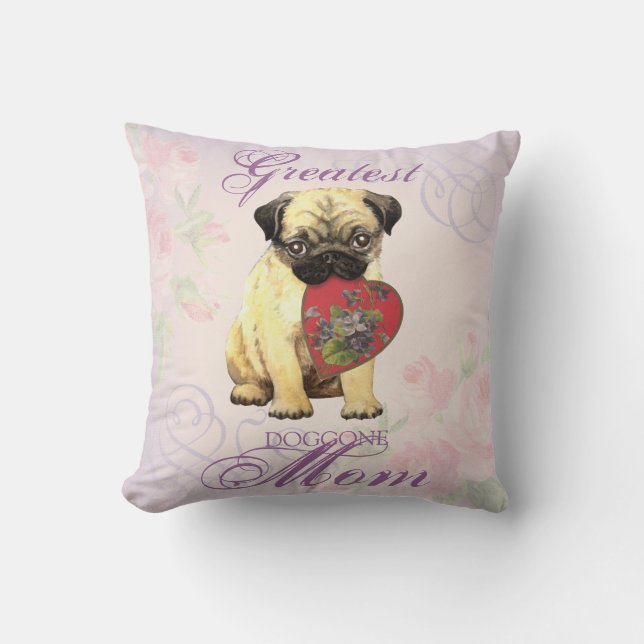 Pug Heart Mum Cushion (Front)