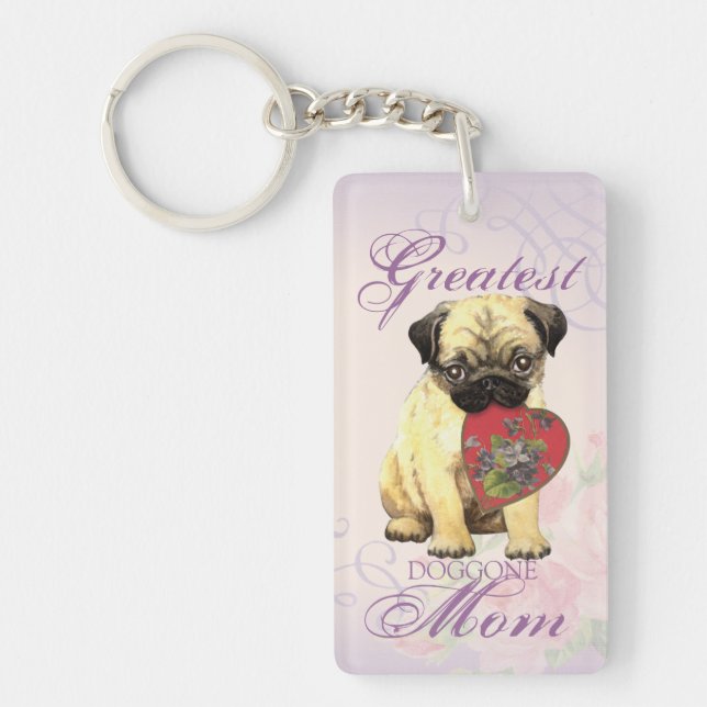 Pug Heart Mum Key Ring (Front)