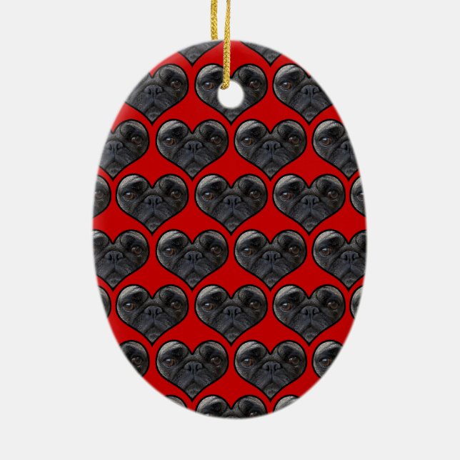 Pug Hearts Ceramic Tree Decoration (Back)