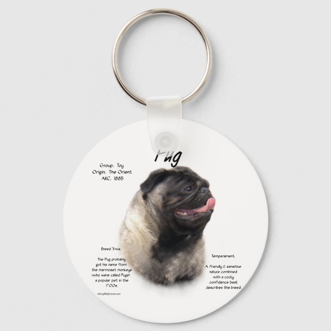 Pug History Design Key Ring (Front)