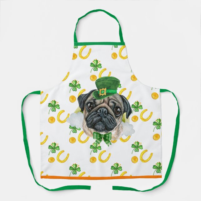 Pug Holiday Home Decor St Patrick's Day Dog Apron (Front)