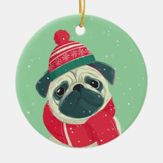Pug Holiday Keepsake Ceramic Tree Decoration