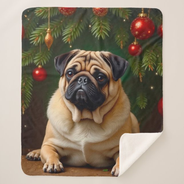 Pug Holiday  Sherpa Blanket (Front)