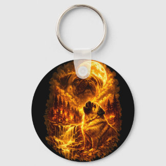 Pug howling at moon dramatic full moon  key ring