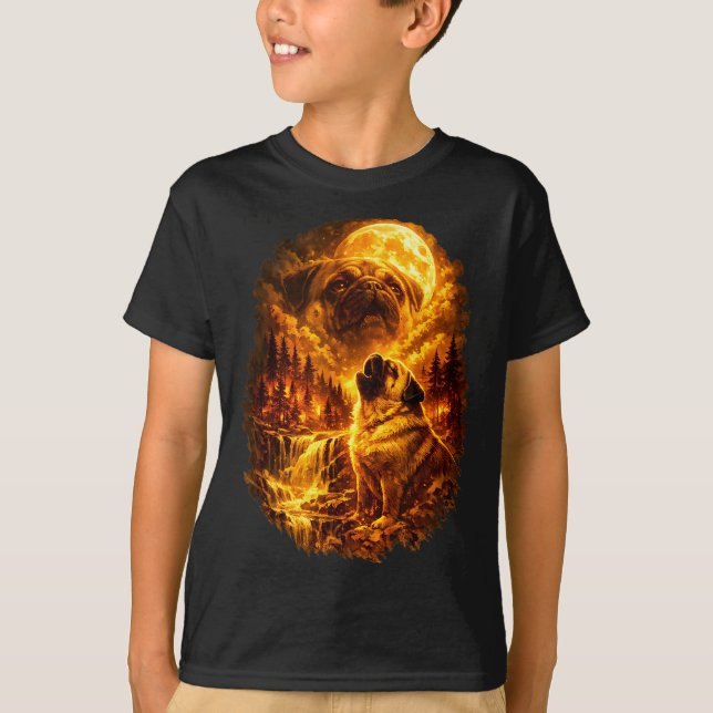 Pug howling at moon dramatic full moon  T-Shirt (Front)